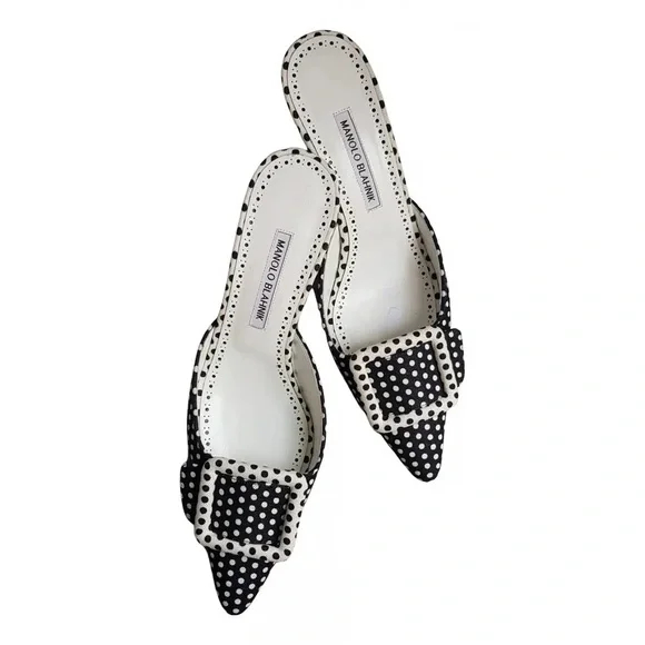 Manolo blahnik Size 5.5 Maysale Black & White Polka Dot Mule - Picture 2 of 8